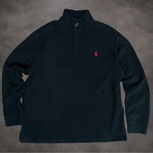 Ralph Lauren Black Quarter-Zip Pullover with Red Polo Pony